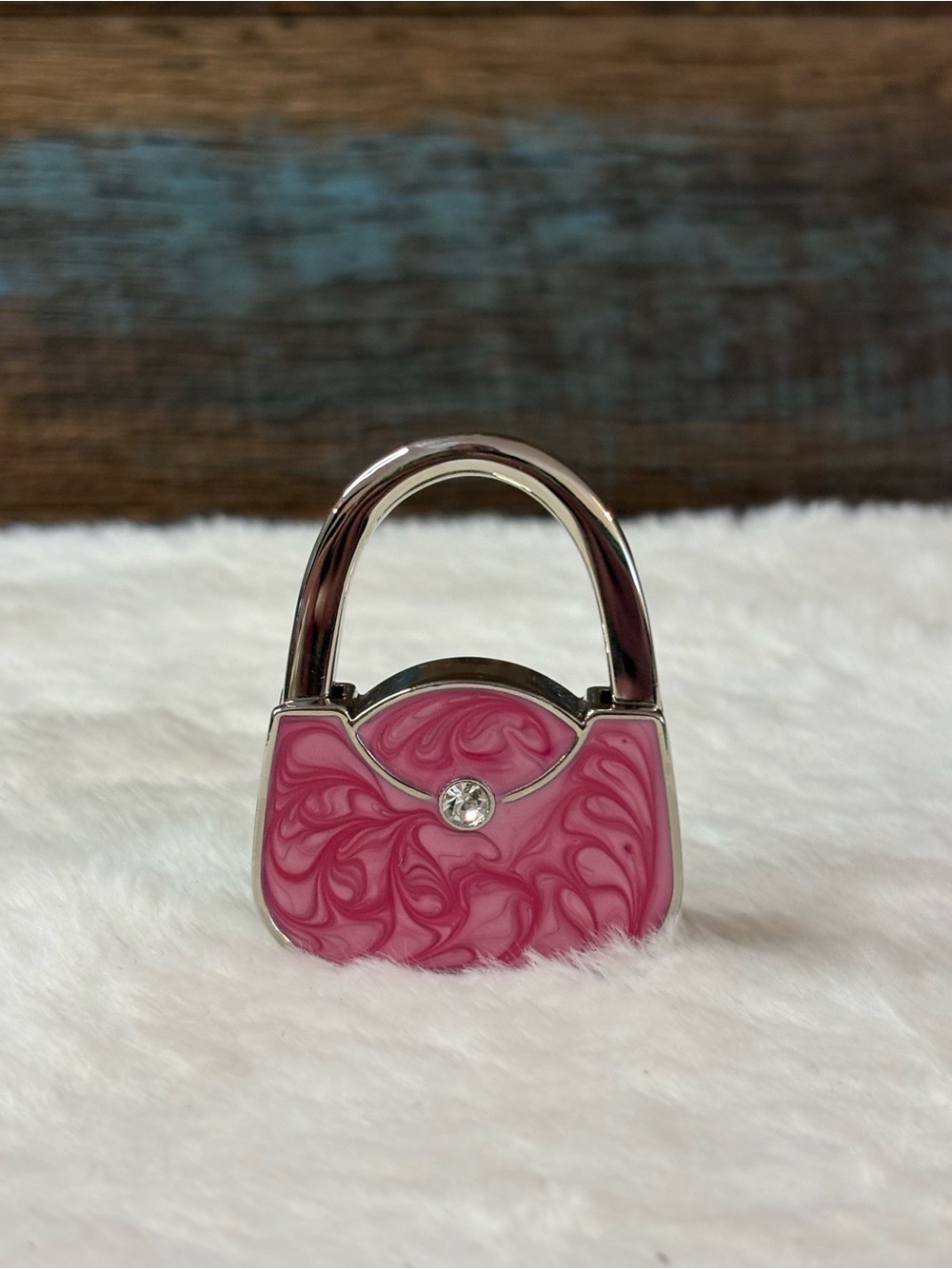 Pink Enamel Mini Handbag Purse Holder with Crystal Accent